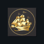 Gold Sailboat Nautical Canvas Print<br><div class="desc">A stunning high-quality golden tall-masted sailing ship over a contrasting black background. It makes a wonderful gift choice for sailing or boating enthusiasts. Ready to hang in your home,  office,  yacht or sailboat,  this canvas print will be long admired.</div>