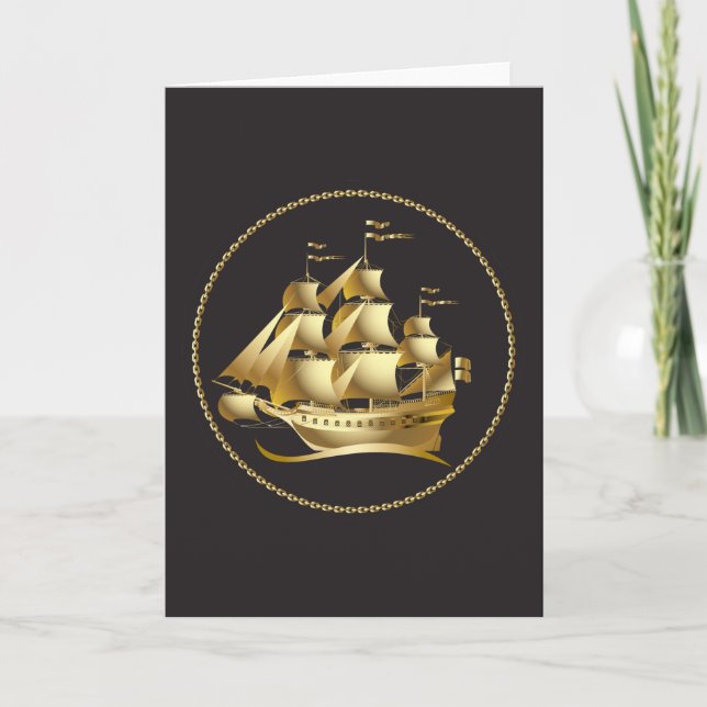 Gold Sailboat Nautical Card (Front)