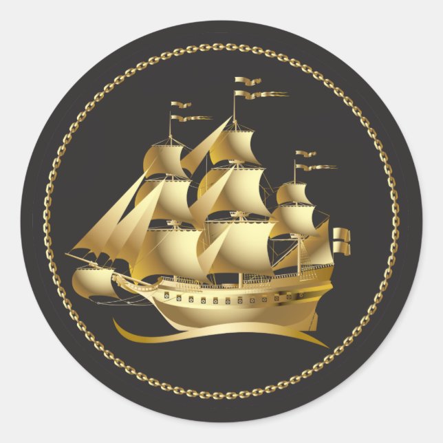 Gold Sailboat Nautical Classic Round Sticker (Front)