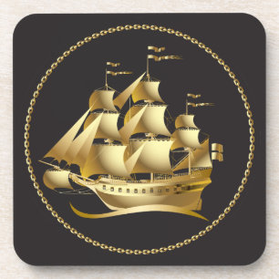 Gold Sailboat Nautical Coaster