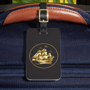 Gold Sailboat Nautical Personalised Luggage Tag