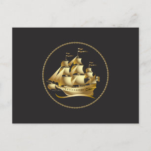 Gold Sailboat Nautical Postcard