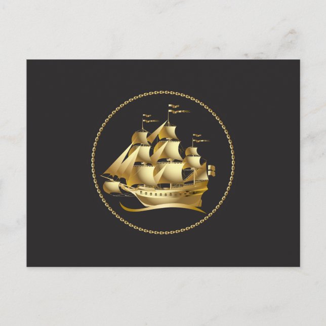 Gold Sailboat Nautical Postcard (Front)
