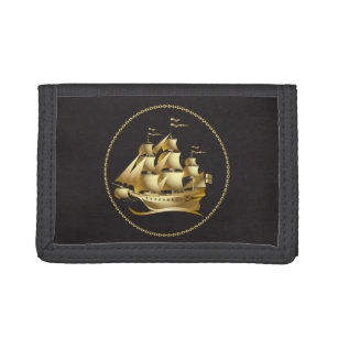 Gold Sailboat Nautical Tri-fold Wallet