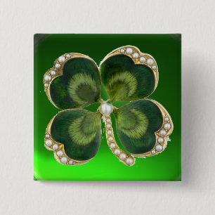 Gold Saint Patrick Shamrock Jewel with Pearls 15 Cm Square Badge