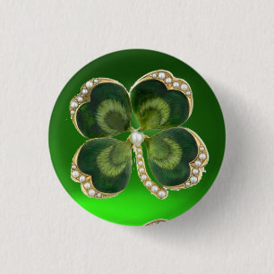 Gold Saint Patrick Shamrock Jewel with Pearls 3 Cm Round Badge
