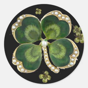 Gold Saint Patrick Shamrock Jewel with Pearls Classic Round Sticker
