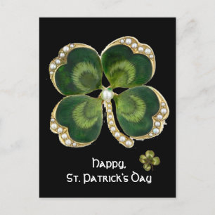 Gold Saint Patrick Shamrock Jewel with Pearls Postcard