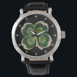 Gold Saint Patrick Shamrock Jewel with Pearls Watch<br><div class="desc">Elegant green floral jewel with  pearls and clover for St.Paddy's Day (, St. Patty ).</div>