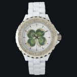 Gold Saint Patrick Shamrock Jewel with Pearls Watch<br><div class="desc">Elegant green floral jewel with  pearls and clover for St.Paddy's Day (, St. Patty ).</div>