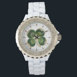 Gold Saint Patrick Shamrock Jewel with Pearls Watch<br><div class="desc">Elegant green floral jewel with  pearls and clover for St.Paddy's Day (, St. Patty ).</div>