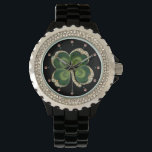 Gold Saint Patrick Shamrock Jewel with Pearls Watch<br><div class="desc">Elegant green floral jewel with  pearls and clover for St.Paddy's Day (, St. Patty ).</div>