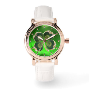 Gold Saint Patrick Shamrock Jewel with Pearls Watch