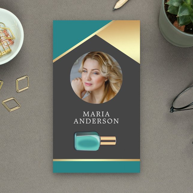 Gold Salon Nail Polish Bottle Manicurist Photo Business Card (Creator Uploaded)