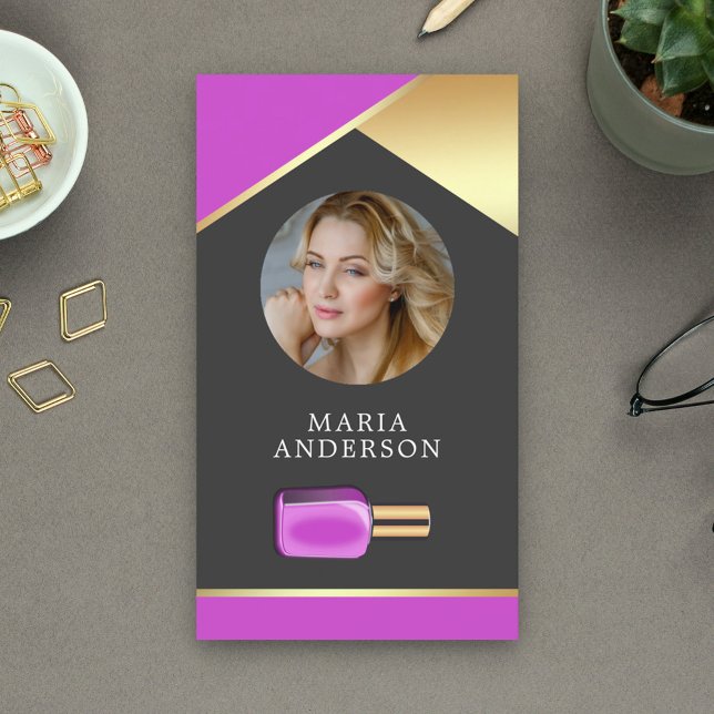 Gold Salon Nail Polish Bottle Manicurist Photo Business Card (Creator Uploaded)