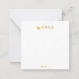 Gold Santa flying in a sleigh with reindeer Card