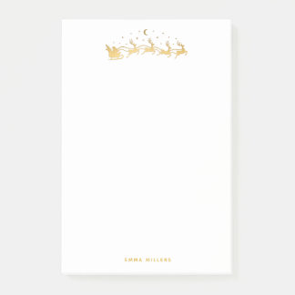 Gold Santa flying in a sleigh with reindeer  Post-it Notes