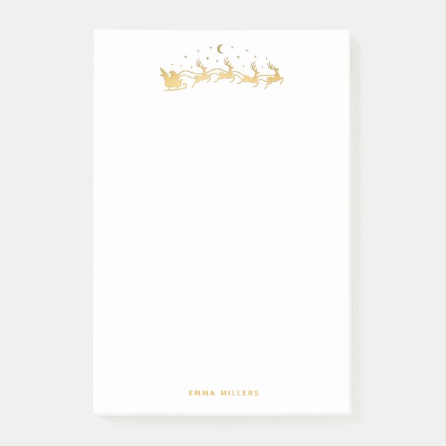 Gold Santa flying in a sleigh with reindeer  Post-it Notes (Front)