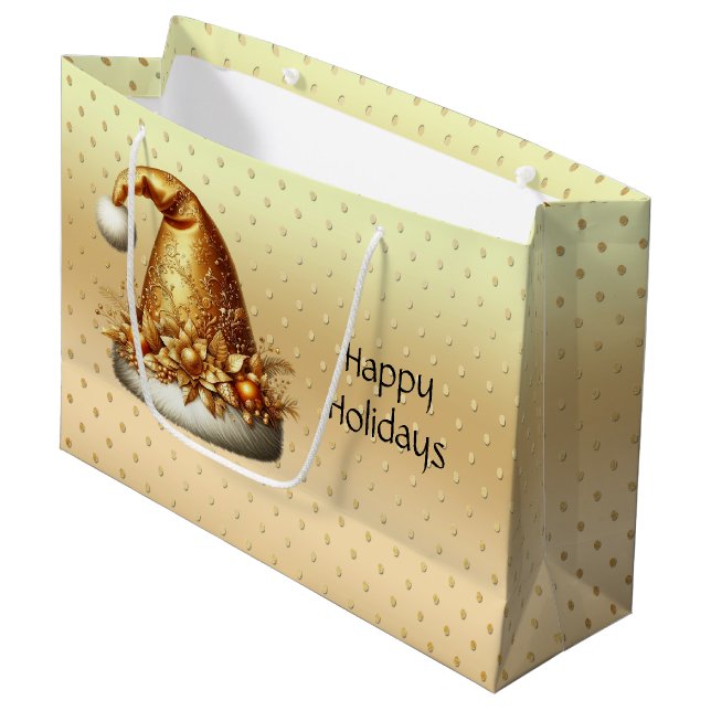 Gold Santa Hat Christmas Holiday Gift Bag (Front Angled)