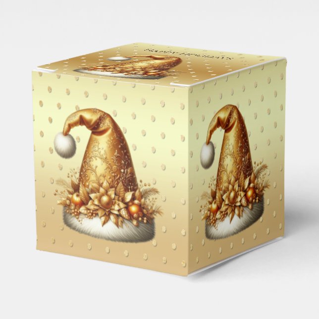 Gold Santa Hat Christmas Holiday Gift Box (Front Side)