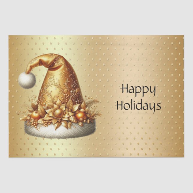 Gold Santa Hat Christmas Holiday Tissue Paper (Front)
