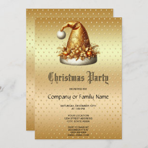 Gold Santa Hat Christmas Party Invitation