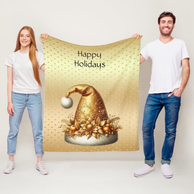 Gold Santa Hat Holiday Fleece Blanket (In Situ)