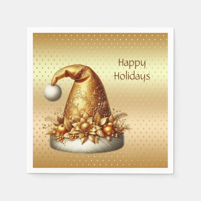 Gold Santa Hat Holiday Napkin (Front)