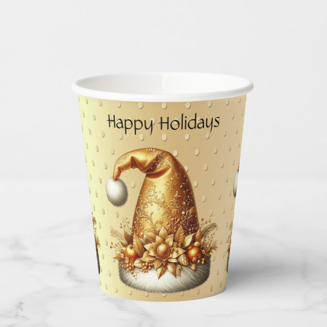 Gold Santa Hat Holiday Paper Cups (Left)
