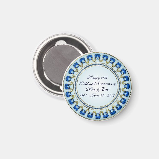 Gold Sapphire Blue 45th Wedding Anniversary Magnet (Front/Back)