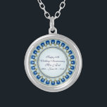 Gold Sapphire Blue 45th Wedding Anniversary Silver Plated Necklace<br><div class="desc">A Digitalbcon Images Design featuring a Blue Sapphire and Gold colour theme with a variety of custom images, shapes, patterns, styles and fonts in this one-of-a-kind "Sapphire Wedding Anniversary" Necklace. This attractive and colourful design comes complete with customisable text lettering and image to suit your own special occasion. Say "Happy...</div>