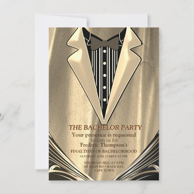 Gold Satin & Ivory Flower Bachelor invitation (Front)