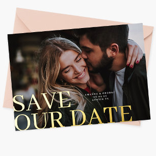Gold Save Our Date Elegant Classic Photo Wedding
