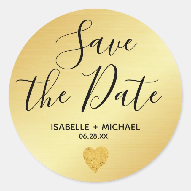 Gold Save the Date Envelope Seals with Heart (Front)
