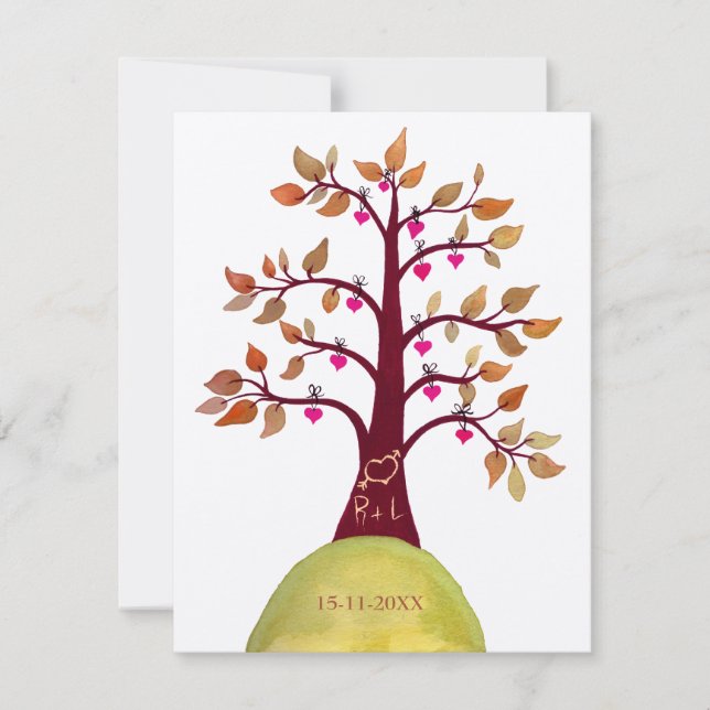 Gold Save the Date Fall Autumn Wedding Tree Invite (Front)