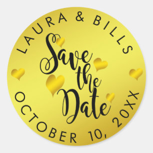 Gold Save the Date Love Glitter Wedding Classic Round Sticker