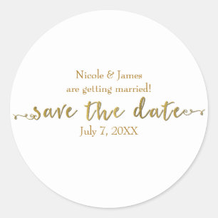Gold Save the Date Script Custom Personalised Classic Round Sticker