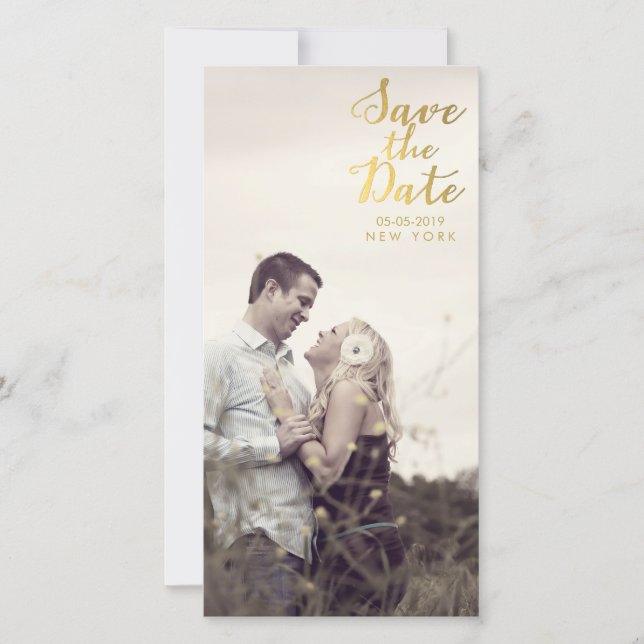 Gold Save the Date Script Overlay Photo Cards (Front)