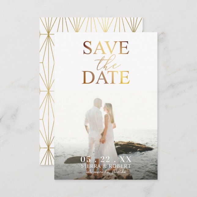 Gold Save the Date Wedding Announcement (Front/Back)