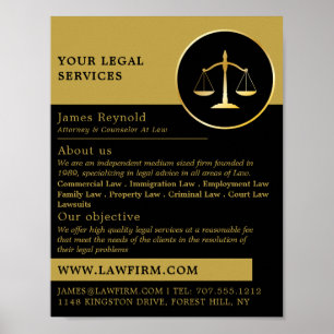 Gold Scales of Justice, Legal Services Advertising Poster