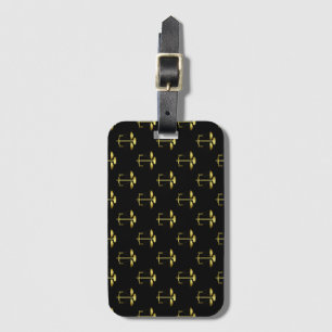 Gold Scales Of Justice on Black Repeat Pattern Luggage Tag