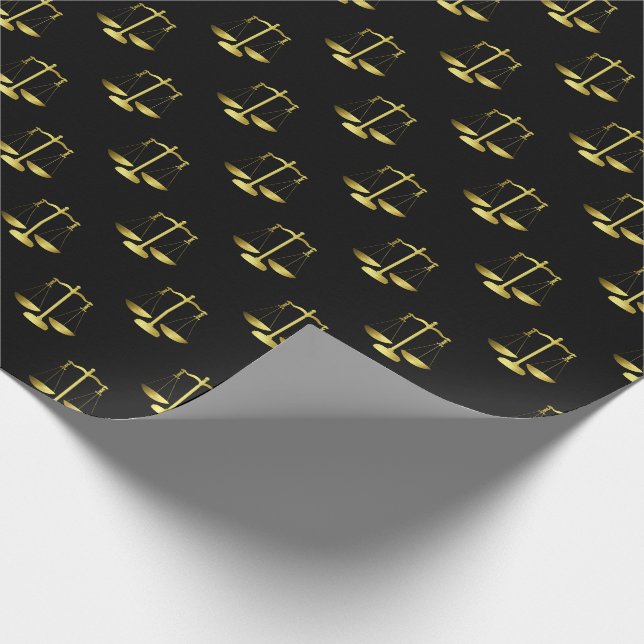 Gold Scales Of Justice on Black Repeat Pattern Wrapping Paper (Corner)