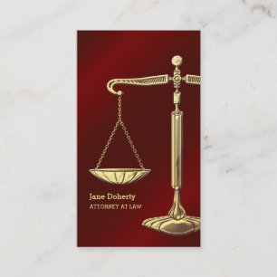 Gold Scales of Justice Red Attorney at Law Business Card