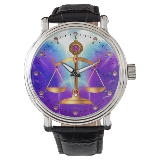 GOLD SCALES OF LAW AND GEMSTONES,Justice Teal Blue Watch (Front)