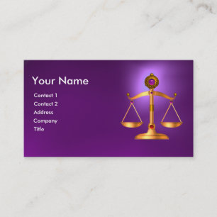 GOLD SCALES OF LAW,ATTORNEY PURPLE GEM MONOGRAM BUSINESS CARD