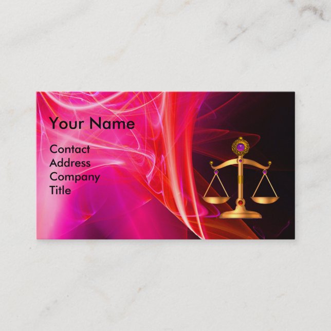 GOLD SCALES OF LAW,BLACK RED FRACTAL ROSE MONOGRAM BUSINESS CARD (Front)
