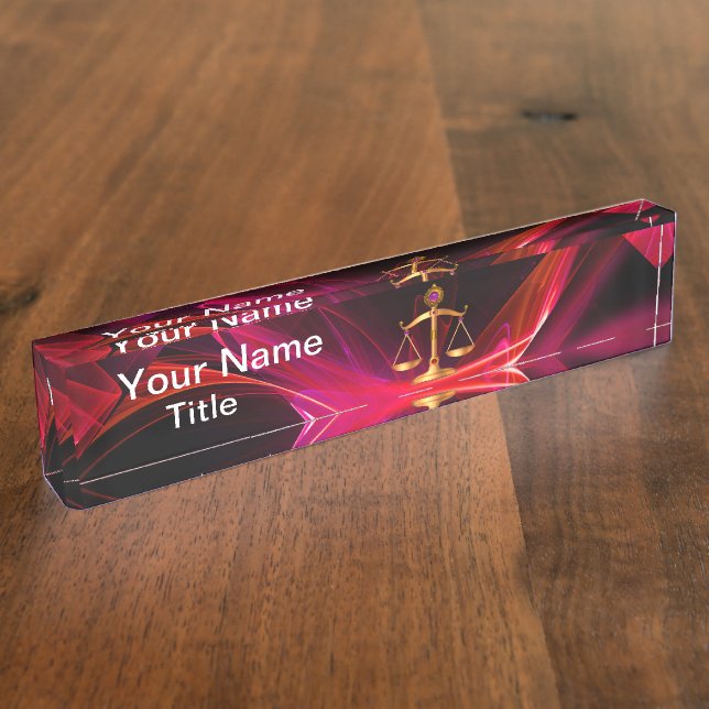 GOLD SCALES OF LAW ,Justice Symbol Red Black Nameplate (Side)