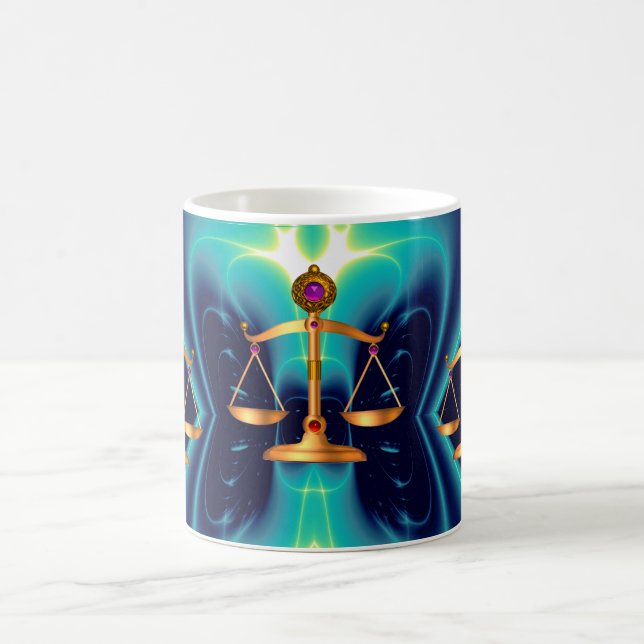 GOLD SCALES OF LAW WITH GEM STONES ,Justice Symbol Coffee Mug (Center)