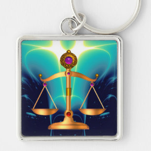 GOLD SCALES OF LAW WITH GEM STONES ,Justice Symbol Key Ring