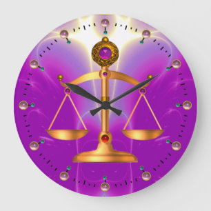 GOLD SCALES OF LAW WITH GEM STONES ,Justice Symbol Large Clock